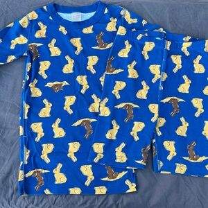 Hanna Andersson Boys Blue Chocolate Easter Bunny Pajama Set, Size 12